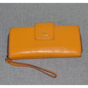Fossil Zip Around Wristlet Clutch Wallet Golden Mustard Leather